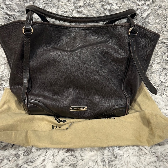 Burberry Brown Pebbled Leather Tote with Nova Check Interior - Picture 3 of 13